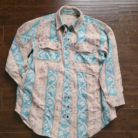 Free People Wonderland Fog Jacquard Shirt Womens S Boho Chic Grandmacore Vintage - Picture 2 of 8